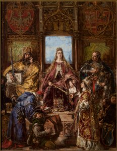 Grundandet av huvudskolan, befäst genom dess flytt till Kraków. R.P. 1361-1399-1400 av Jan Matejko