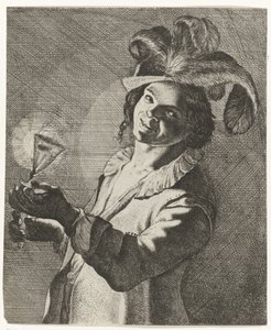Leende pojke med ett glas i handen av Jan Matham (possibly)