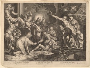 Lazarus uppståndelse av Jan Muller, after Abraham Bloemaert
