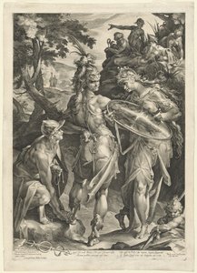 Minerva och Merkurius beväpnar Perseus av Jan Muller, after Bartholomaeus Spranger