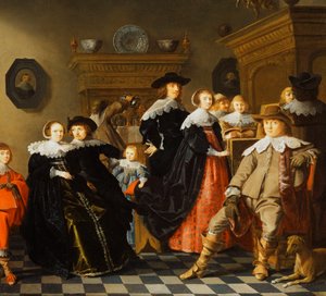 En elegant familj i en interiör,
