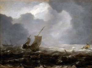 Fiskebåtar en blåsig dag, på den till vänster av Jan Porcellis