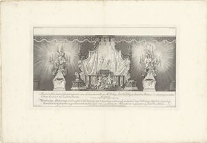 Baksidan av rummet med prins William IVs majestät, 1751 Fond de la sale dessiné Geometriquement (...) / Meetkonstige Afteekeninge på baksidan Zijde der Zale med Cieraden soodanigh som de av den Hr. Delage Leuit. Col: Ingen.r och Intendant av Jan Punt