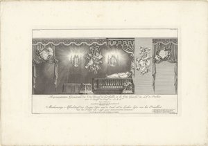 Höger sida av salen med prins William IV:s majestät, 1751 Representation Geometrale du Côte Droit (...) / Meetkonstige Bild av den högra sidan av hallen, och den vänstra sidan av Splendor Bed, med profilen av 