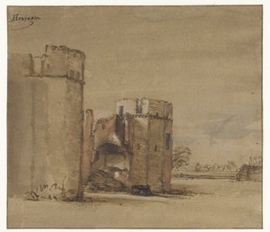 Utsikt över slottet Honingen nära Rotterdam av Jan Ruyscher (attributed to)