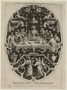 Sista måltiden, från Passion of Christ av Jan Sadeler I