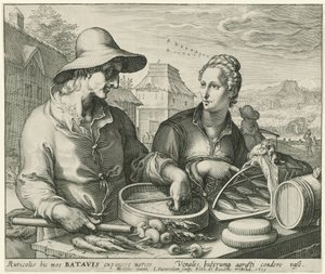 Bonde och en bondhustru vid ett marknadsstånd av Jan Saenredam
