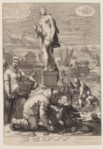 Diana styr över navigering och fiske, från Seven Planetary Gods av Jan Saenredam