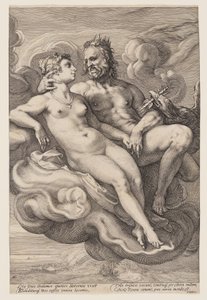 Jupiter och Juno sittande i molnen, från Tre parade gudar och gudinnor av Jan Saenredam