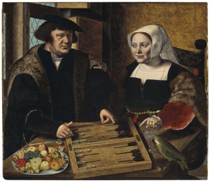 Porträtt av ett par som spelar trictrac av Jan Sanders van Hemessen