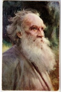 Litteratur. Den ryska författaren Leo Tolstoi. Vykort av Jan Styka, Frankrike, ca 1910 (vykort)