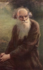 Porträtt av författaren Leo N. Tolstoy 1828-1910, 1910