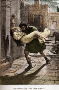 Ursus tog Lygie in suburre (kapitel X) illustration av JAN STYKA (1858-1925) till Henryk Sienkiewiczs roman "Quo Vadis".