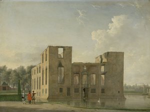 Bakifrån av Berckenrode slott i Heemstede efter branden Berkenrode slott, Heemstede, efter branden 4-5 maj 1747: Bakifrån av Jan Ten Compe
