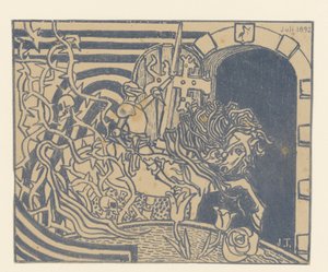 Katalogomslag med riddare till häst av Jan Toorop