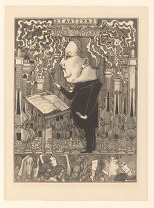 Dirigent med fioler bakom och rykande skorstenar The Treasury / De Haardsteden (originaltitel) av Jan Toorop