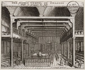 Interiör av den portugisiska synagogan i Amsterdam - Veenhuysen, Jan (aktiv 1656-1685) - Kopparstick - 11,2x13,7 - Leidens universitetsbibliotek av Jan Veenhuysen