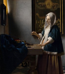 Kvinna som håller en balans, c. 1664.
