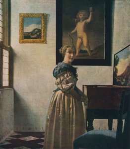 En ung kvinna som står vid en jungfru, cirka 1670-1672 av Jan Vermeer van Delft