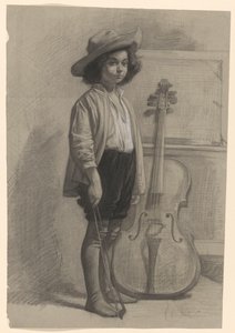 Pojke som står vid en cello av Jan Veth