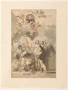 Frontispice design för Edward Simson, Chronicon Catholicon av Jan Wandelaar