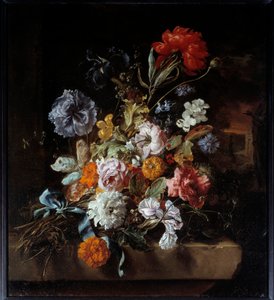 Blombukett avsatt på en stenbänk Målning av Jan Weenix (1640-1719) 1694 Sön. 0,74x0,67 m Lyon, Musee des Beaux Arts
