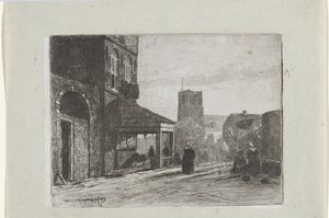 Utsikt över Sankt Martins kyrka i Woudrichem av Jan Weissenbruch
