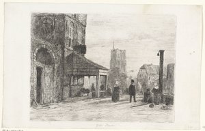 Utsikt över Sankt Martins kyrka i Woudrichem av Jan Weissenbruch