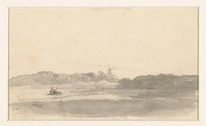 Beteslandskap med hövagn och väderkvarn av Jan Weissenbruch
