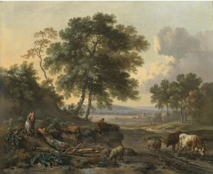 Holländska: Landskap med boskap vid ett vadställe Landskap med boskap vid ett vadställe av Jan Wijnants
