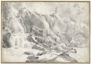 Utsikt över kaskaden i Tivoli med en ritare av Jan Worst (attributed to)