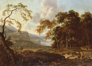 Ett jaktparti i ett klassiskt landskap, c.1672-77