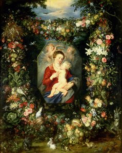Jungfrun och barnet i en krans av frukt och blommor, c.1614-18