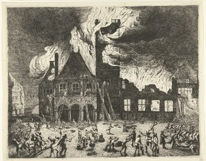 Branden i det gamla rådhuset i Amsterdam, 1652 Bilder från gamla Stadthuys till Amsterdam brändes den 7 juli 1652
