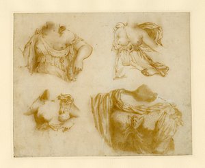 Fyra studier av en draperad torso. av Jan de Bisschop