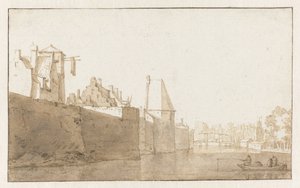 Utsikt över stadsmuren i Leiden