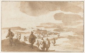Två skisser av figurer på sanddynerna nära Scheveningen Människor i sanddynerna i Scheveningen av Jan de Bisschop