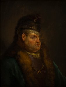 Porträtt av en man i en turban (olja på panel) av Jan the Elder (circle of) Lievens