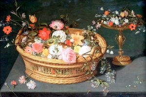 En korg med blommor, c1590-1625 av Jan the Elder Brueghel