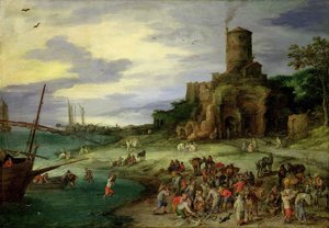 Fiskare på stranden av Jan the Elder Brueghel