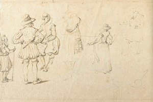Fem figurer sedda bakifrån, och ytterligare en figur av Jan the Elder Brueghel