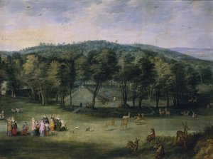Infanta Isabella Clara Eugenia från Spanien i Parc de Mariemont, första tredjedelen av 1600-talet. av Jan the Elder Brueghel
