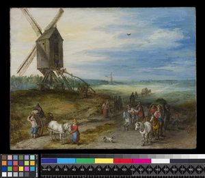 Landskap med kvarn och kärror, ca 1611 (olja på koppar) av Jan the Elder Brueghel