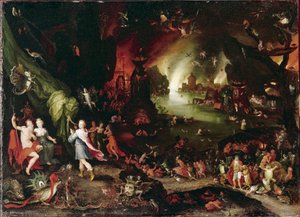 Orpheus in the Underworld Målning av Jan Brueghel Le Vieux kallar Bruegel de Velours (Brueghel eller Breughel av Jan the Elder Brueghel