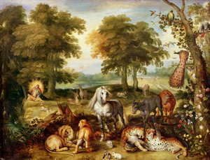 Paradiset på jorden (olja på koppar) av Jan the Elder Brueghel