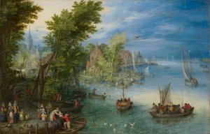 Flodlandskap av Jan the Elder Brueghel