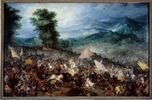 Slaget vid Arbels (eller Issos) Alexander den Store (356-323 f.Kr.) och hans armé under slaget vid Issos, under vilket den makedonske kungen besegrade Darios (Darius) III, den siste kungen av Roueniddynastin, 333 f.Kr. JC. Målning av Jan Breugel Le Vieux c av Jan the Elder Brueghel