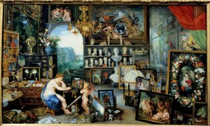 Vyn. Allegori om de fem sinnena Målning av Jan I Brueghel Dit De Velours (1568-1625) Ec. Flam av Jan the Elder Brueghel