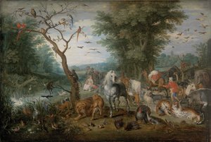 Paradislandskap med djur - Peinture de Jan Brueghel den yngre (1601-1678) - 1613-1615 - Olja på trä - 61x90,2 - Szepmuveszeti Muzeum, Budapest
