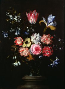 Stilleben av blommor (olja på panel)